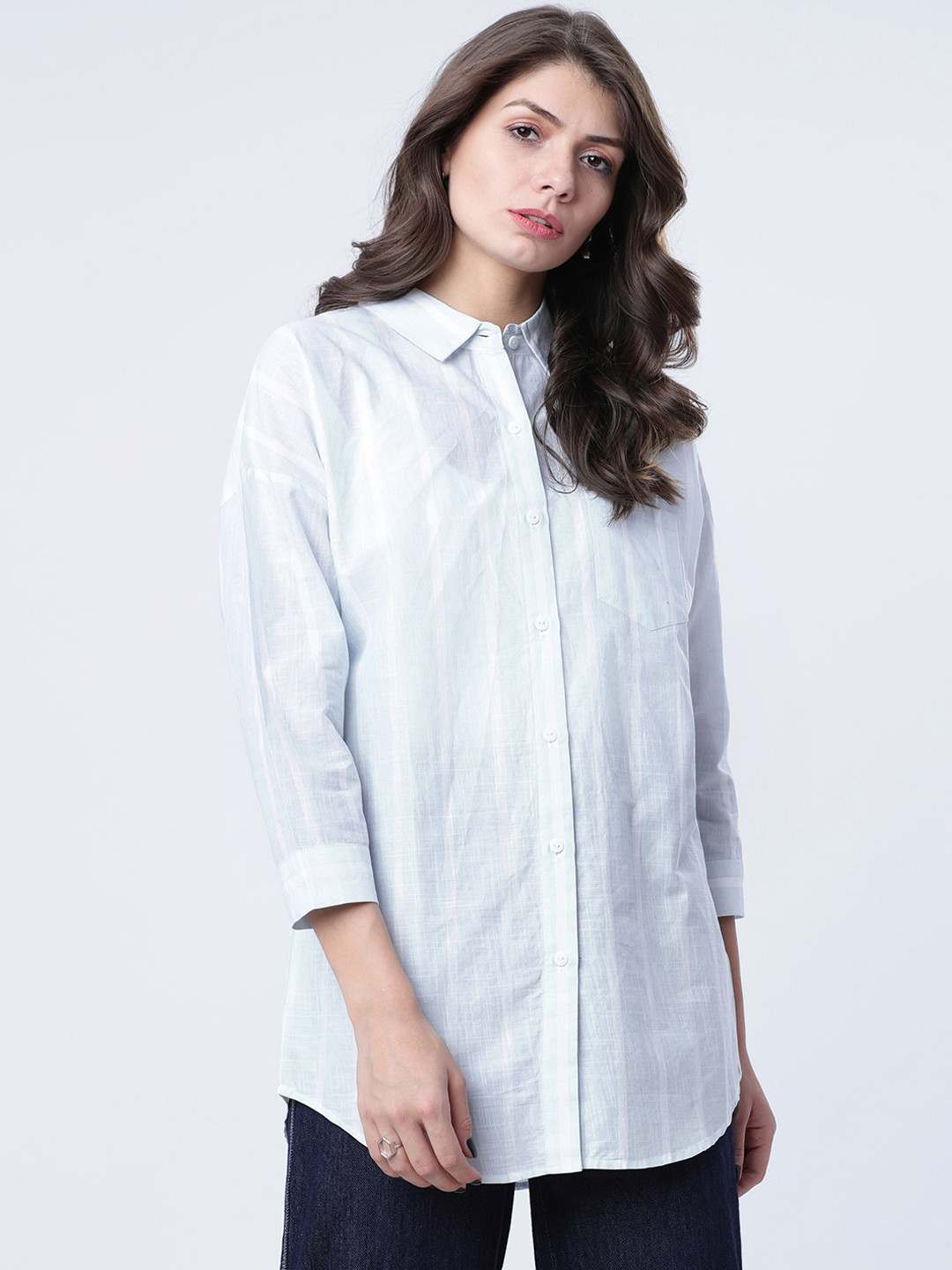 

Tokyo Talkies Women White Regular Fit Striped Casual Shirt