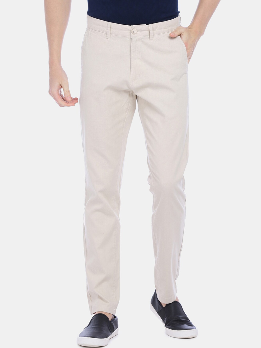 

U.S. Polo Assn. Men Cream-Coloured Regular Fit Solid Regular Trousers