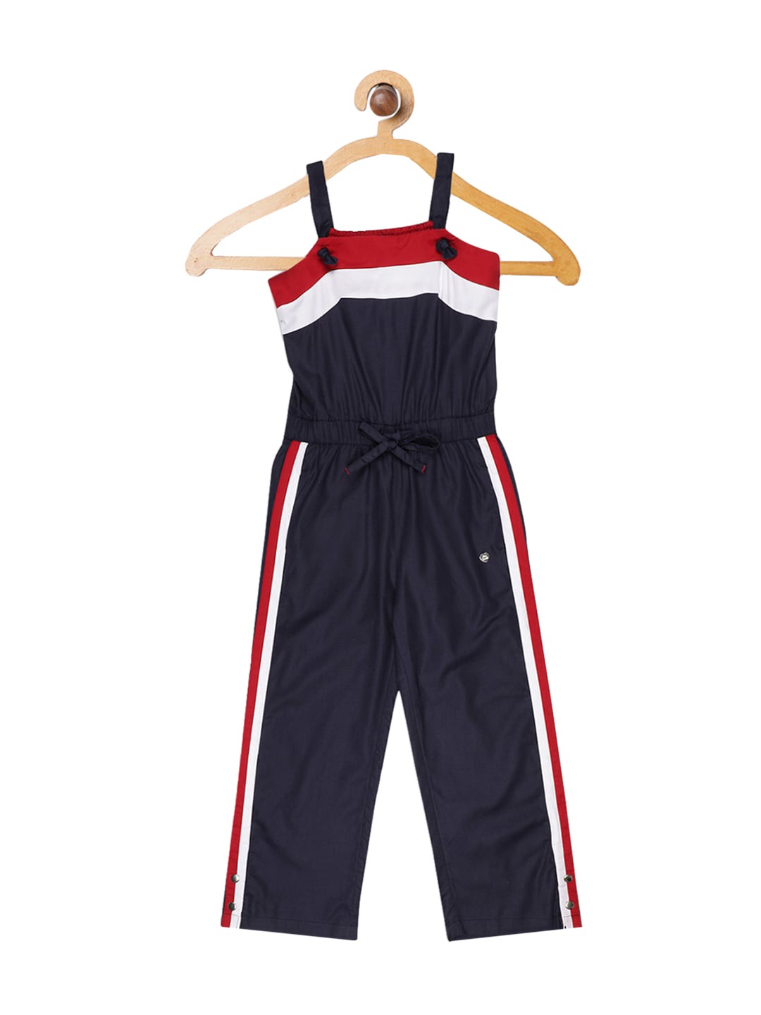

Blue Giraffe Girls Navy Blue & White Striped Basic Jumpsuit