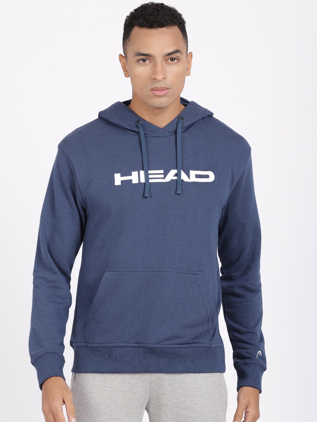 

Head Men Blue Printed Hooded Sweatshirt