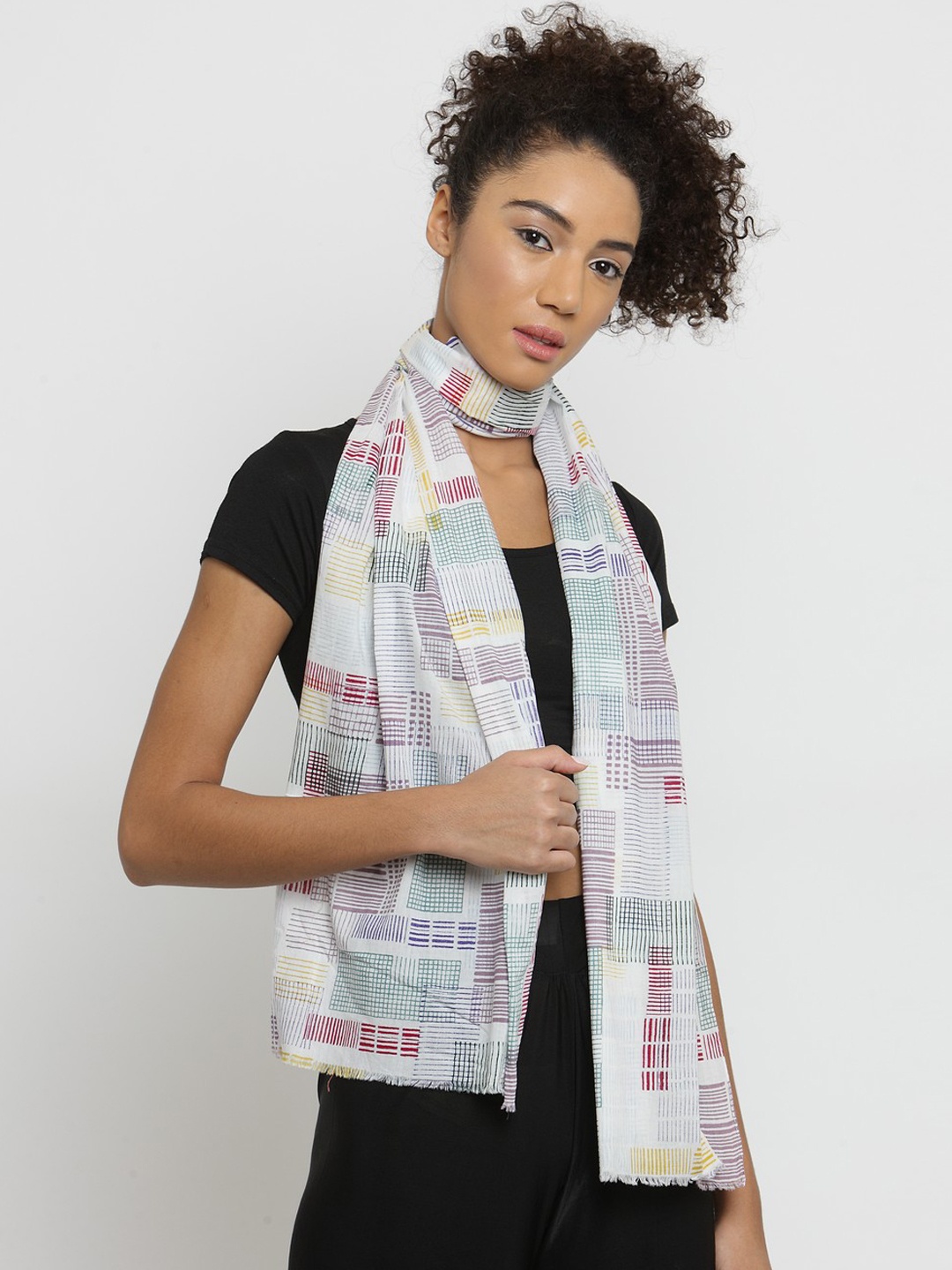 

J Style Women White & Pink Printed Stole