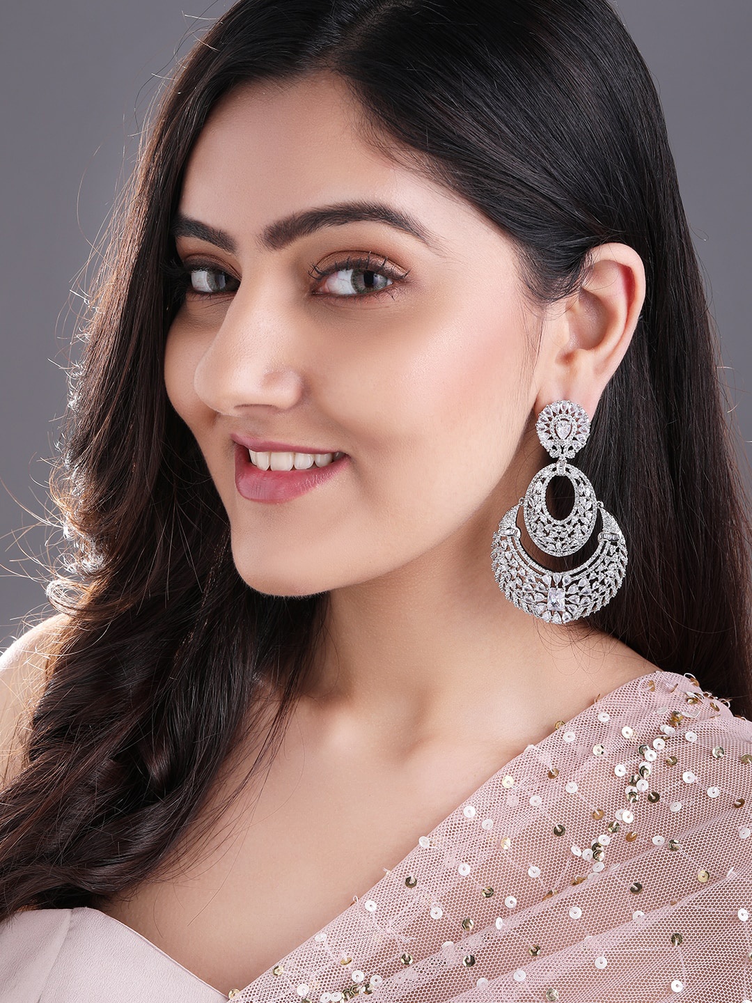 

Rubans Silver-Plated Zircon Studded Handcrafted Contemporary Chandbalis