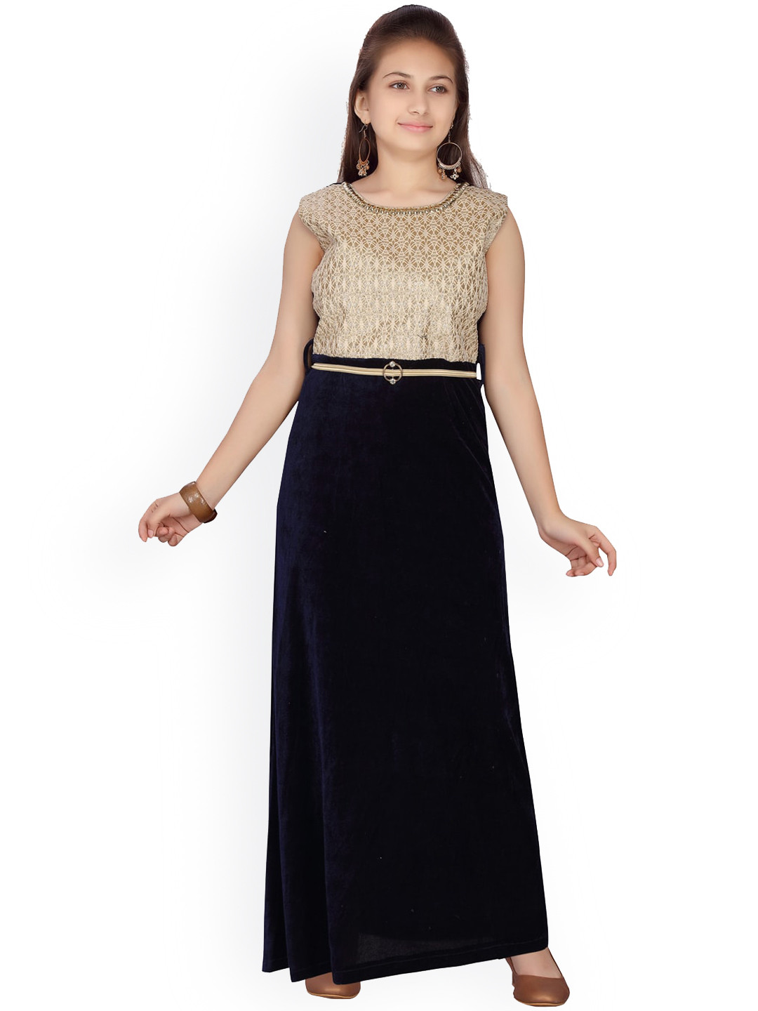 

Aarika Girls Navy Blue & Beige Dress