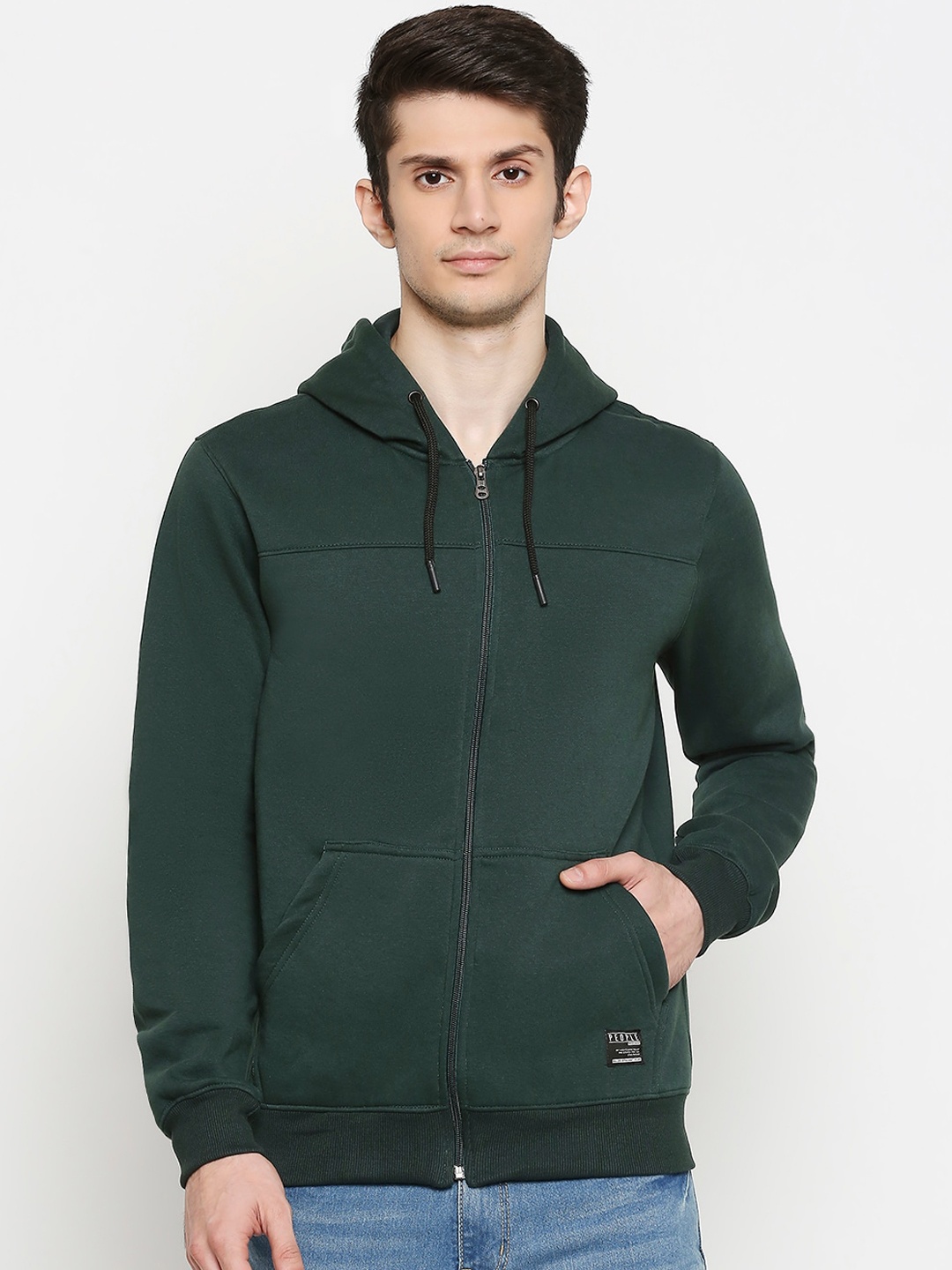 

People Men Green Solid Hooded Sweatshirt