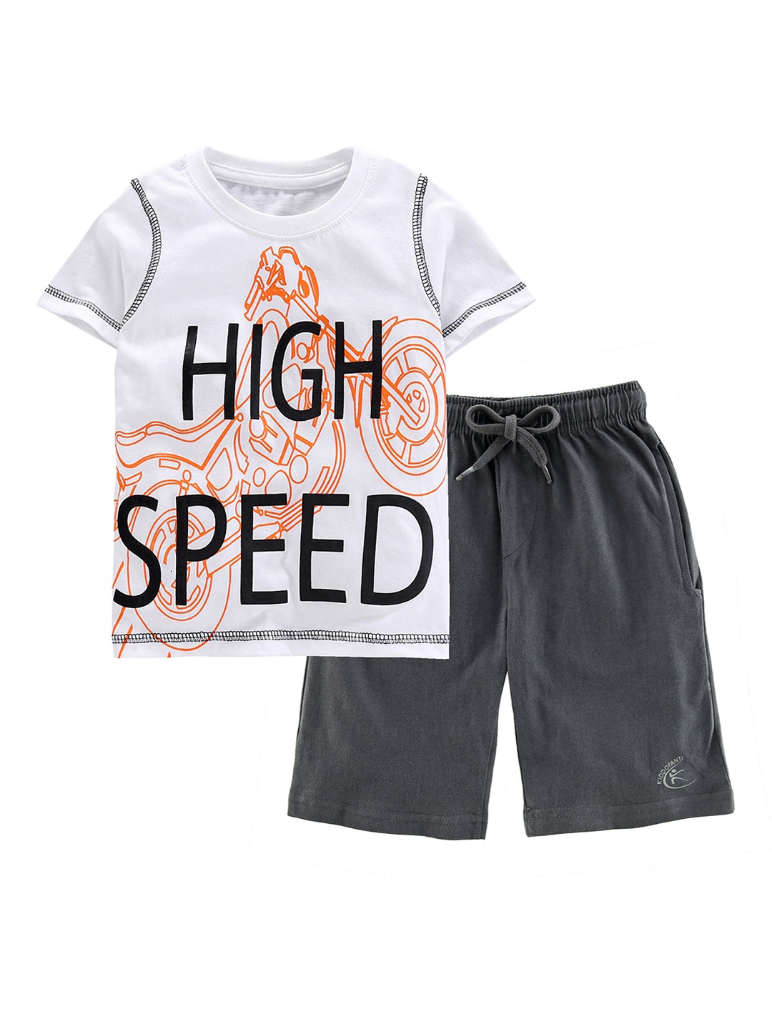 

KiddoPanti Boys White & Grey Printed T-shirt with Shorts