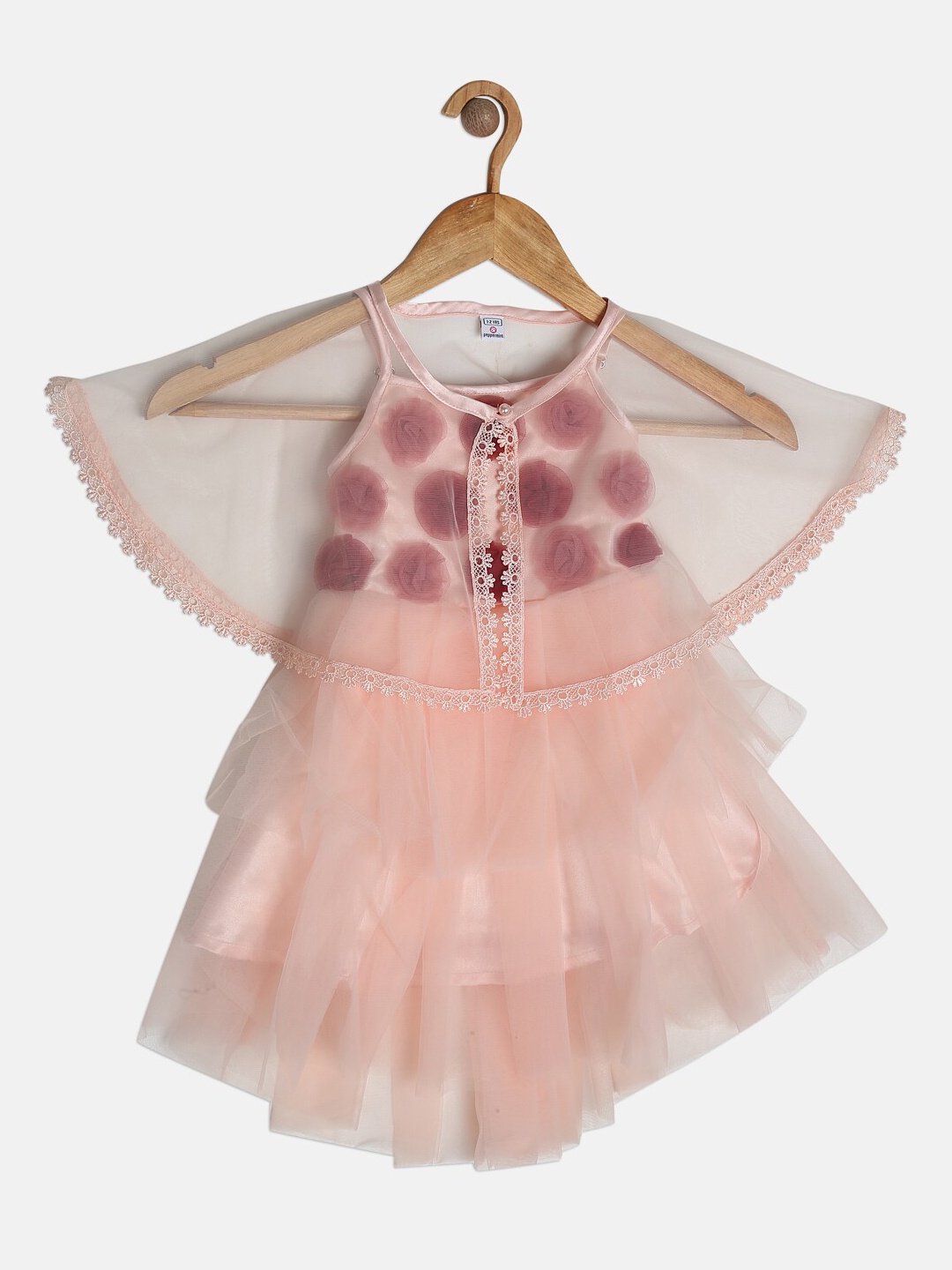 

Peppermint Girls Peach-Coloured Solid Fit and Flare Dress