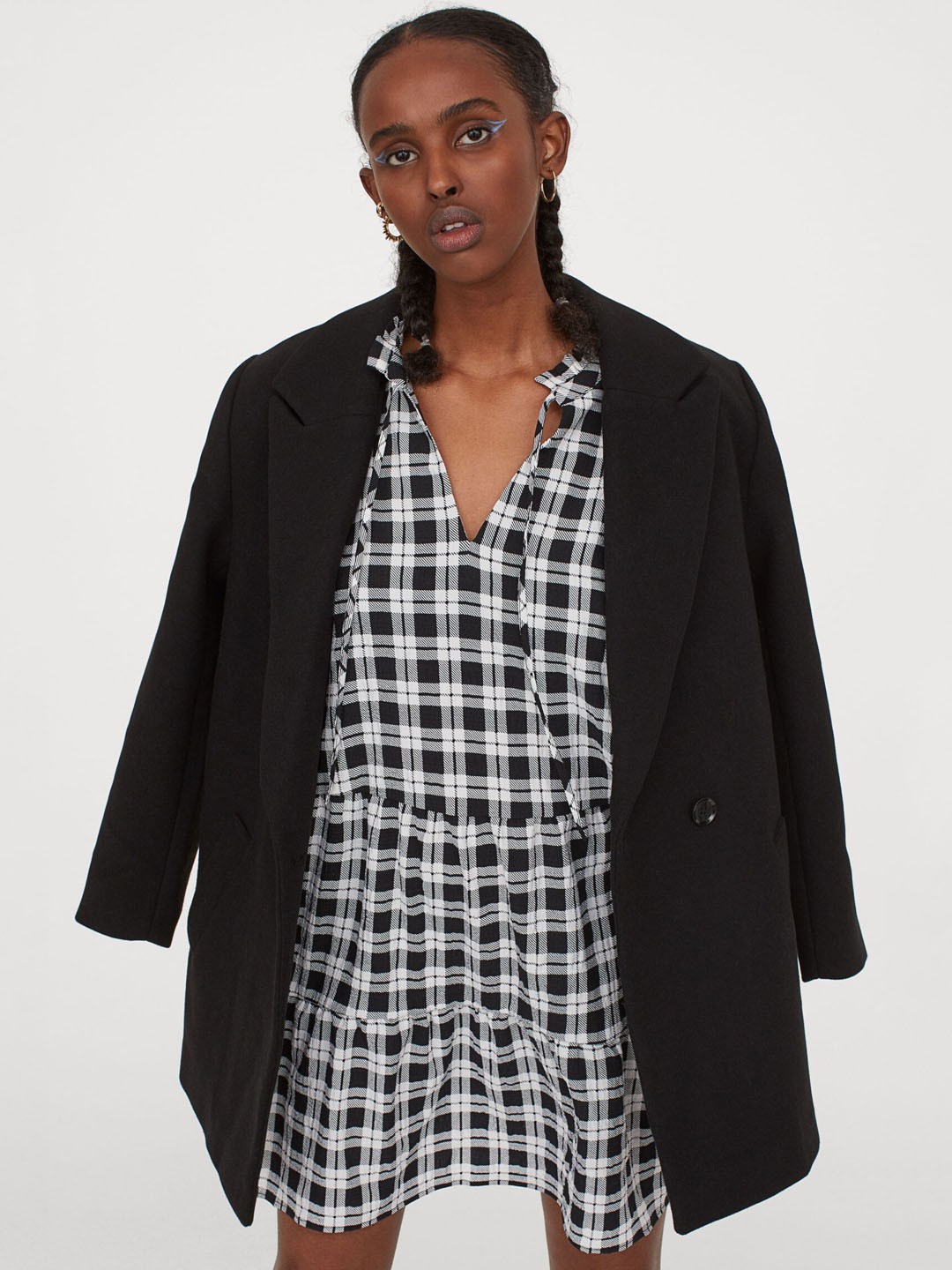 

H&M Women Black and White Checked A Line Dress