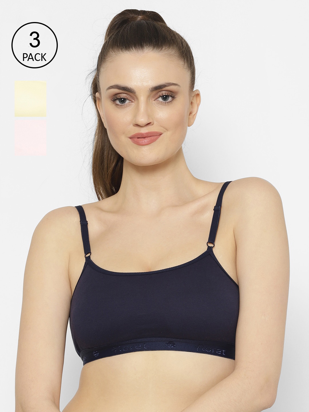 

Floret Yellow & Navy Blue Solid Set of 3 Workout Bra 1492_Lemon-N.Blue-Pink-Lemon