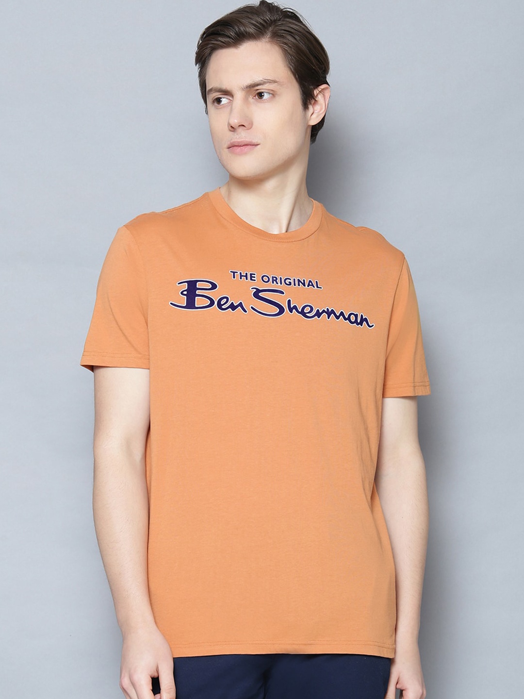 

BEN SHERMAN Men Orange Printed Round Neck T-shirt