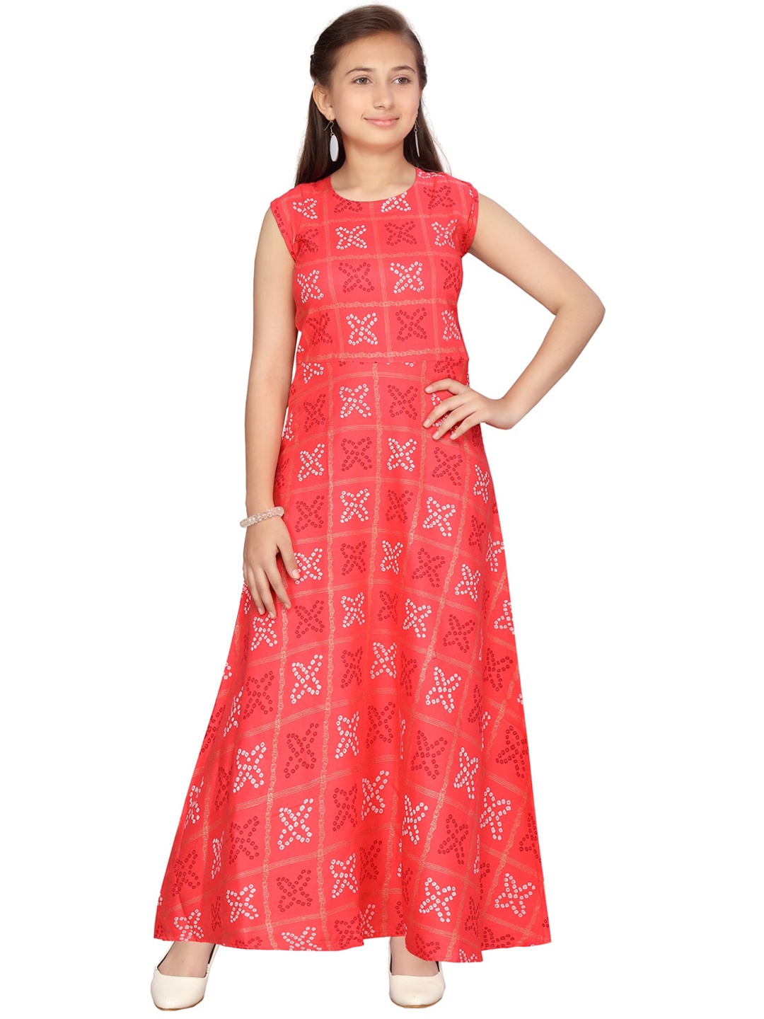 

Aarika Girls Red Printed Maxi Dress