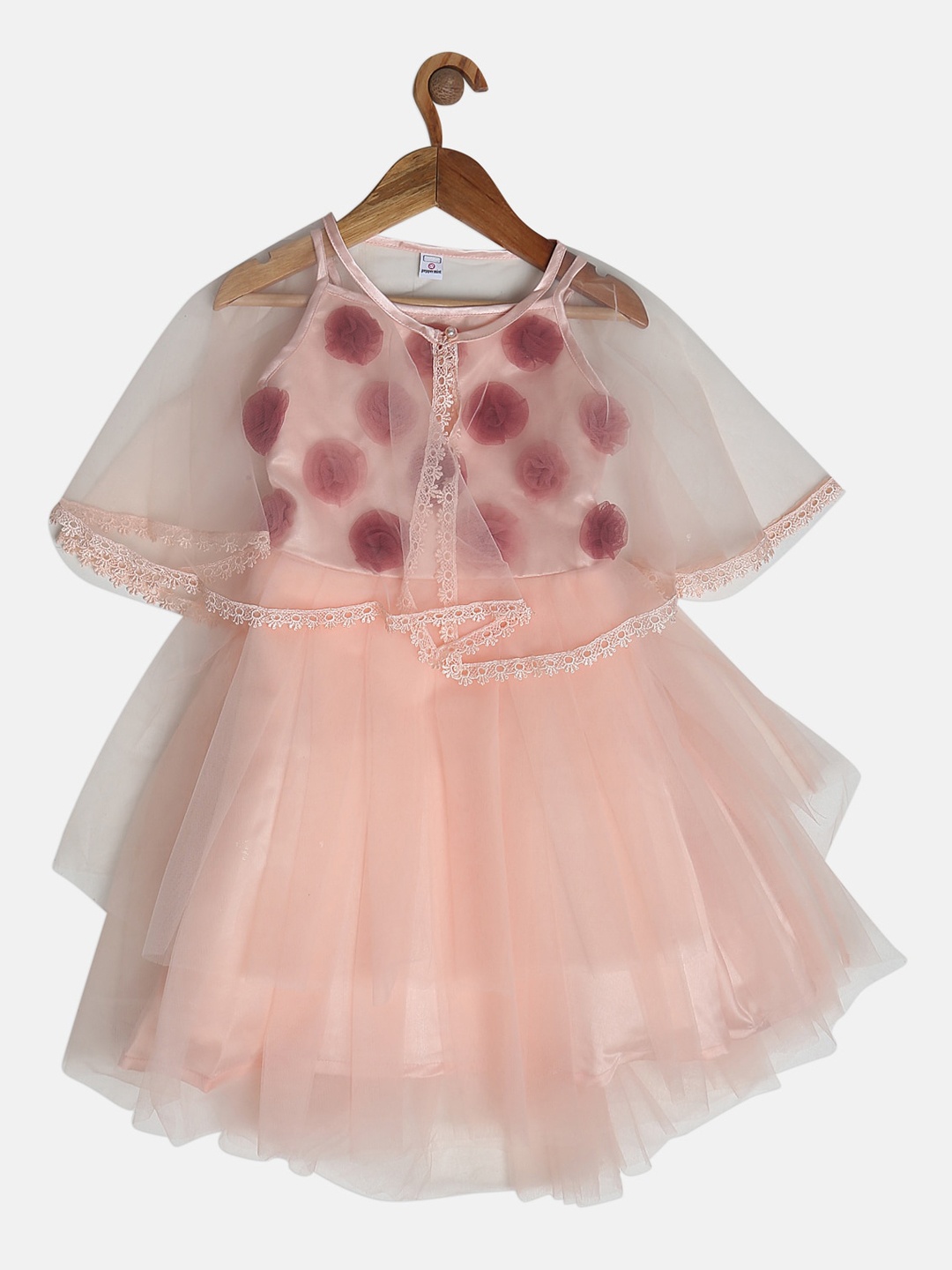 

Peppermint Girls Peach-Coloured Self Design Fit and Flare Dress