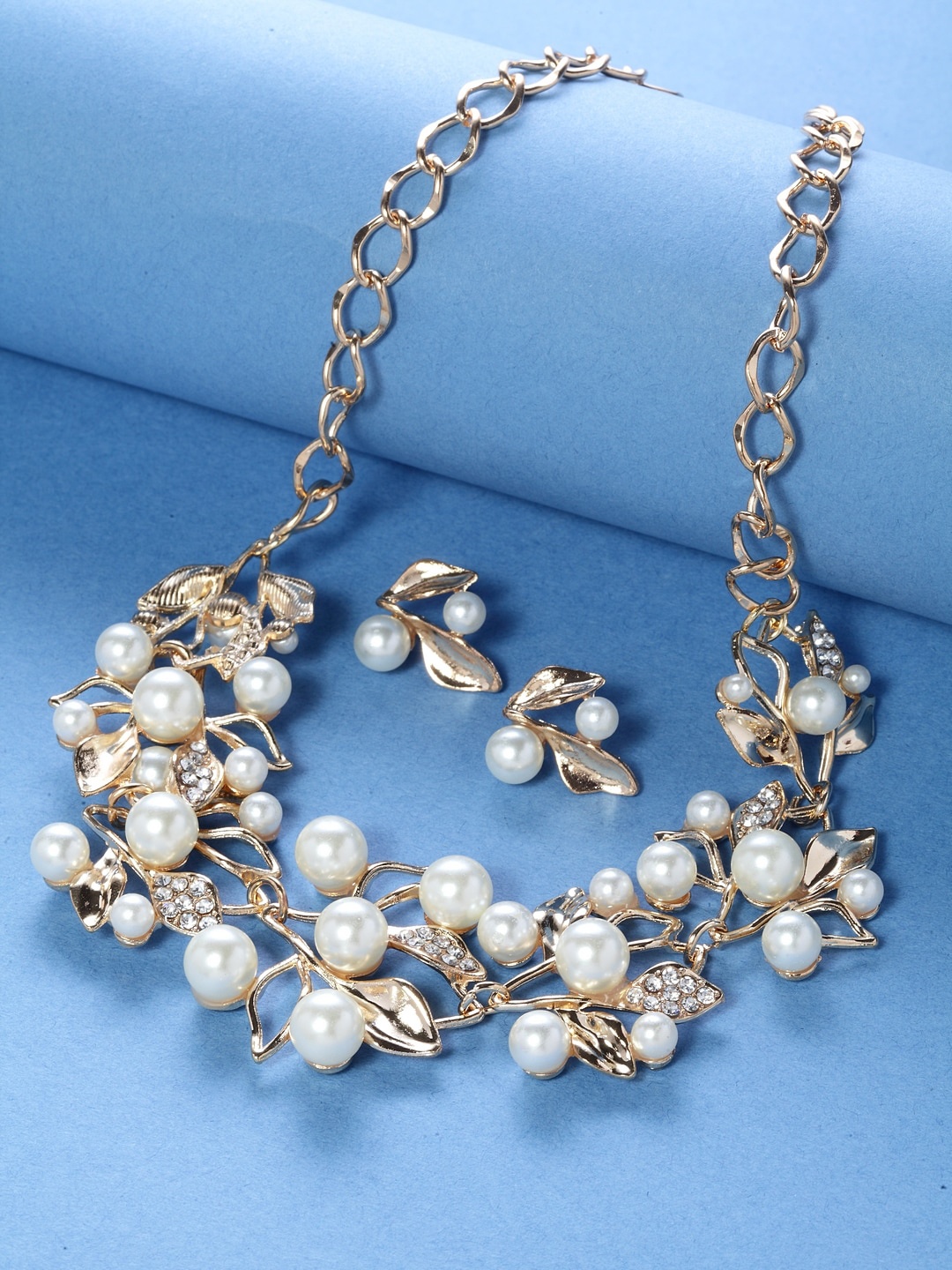 

Shining Diva Fashion Gold-Plated White Pearl Stone Studded Choker Jewellery Set