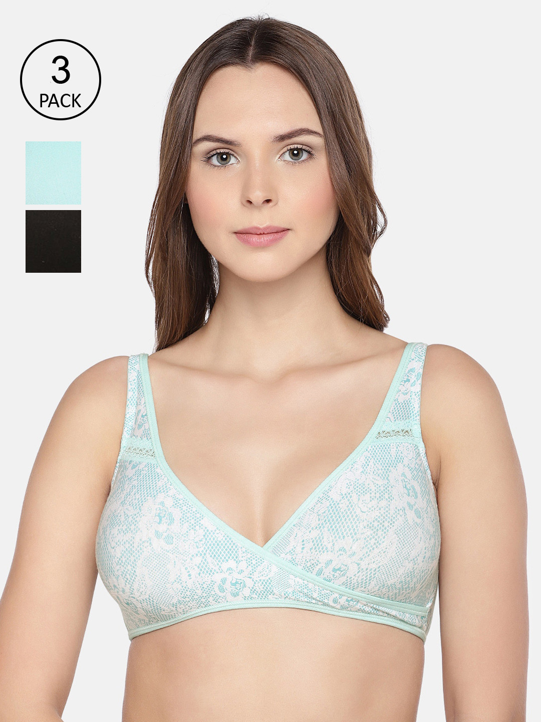 

Inner Sense Black & Blue Solid Non-Wired Non Padded Maternity Bra Pack of 3