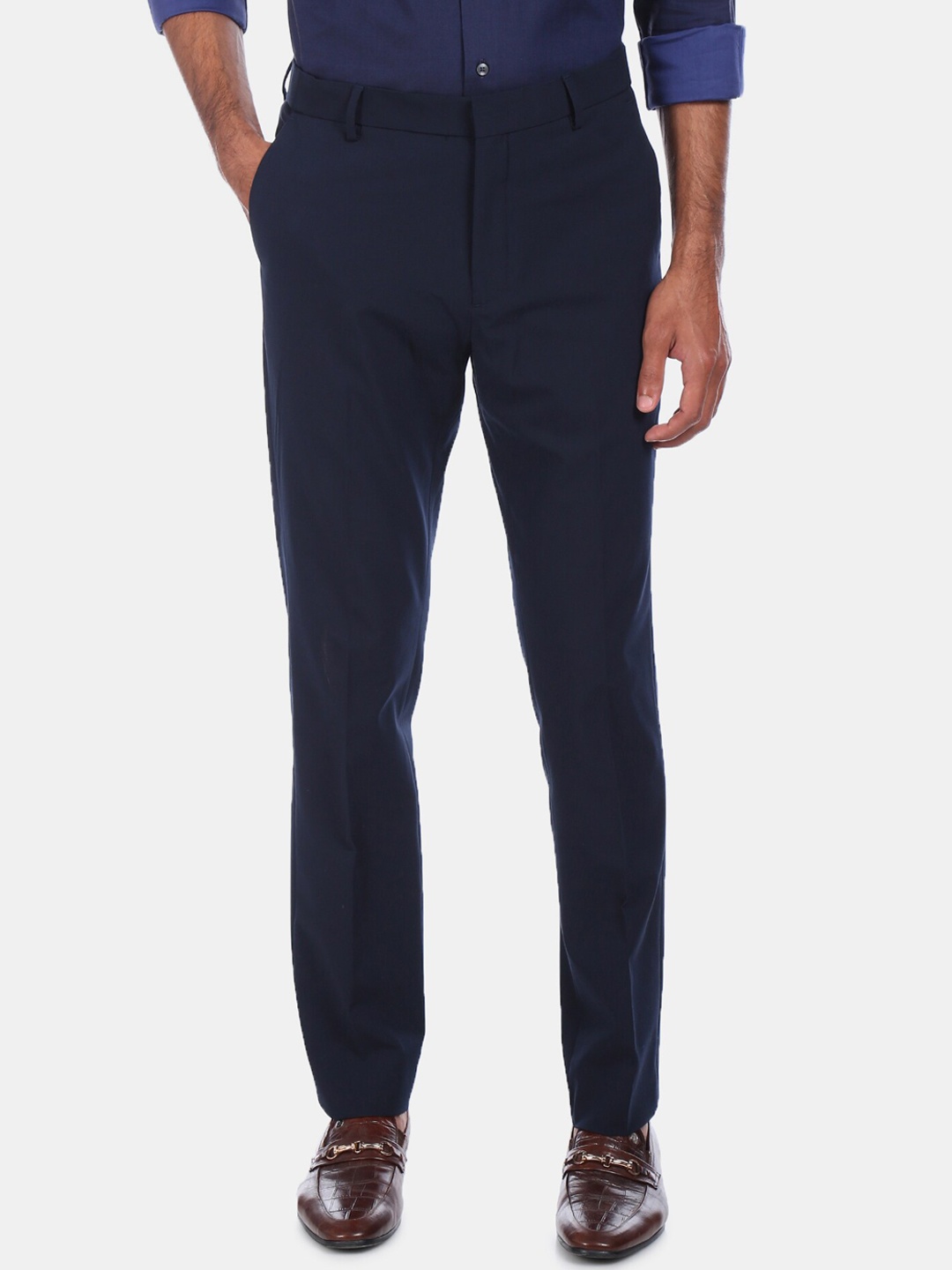 

Arrow Men Navy Blue Regular Fit Solid Formal Trousers