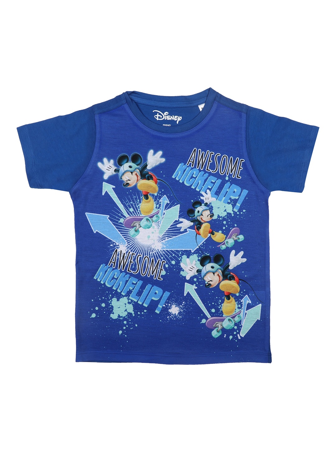 

Disney by Wear Your Mind Boys Blue Mickey Mouse Printed Round Neck T-shirt