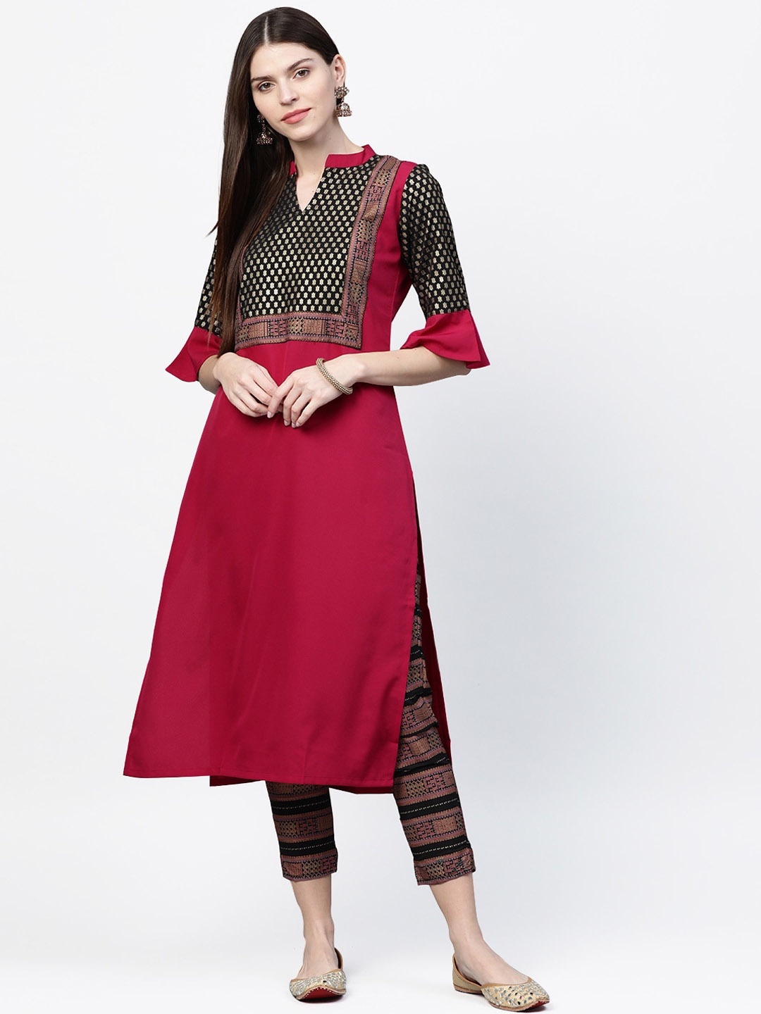 

ZIYAA Women Pink Yoke Design Kurta with Palazzos