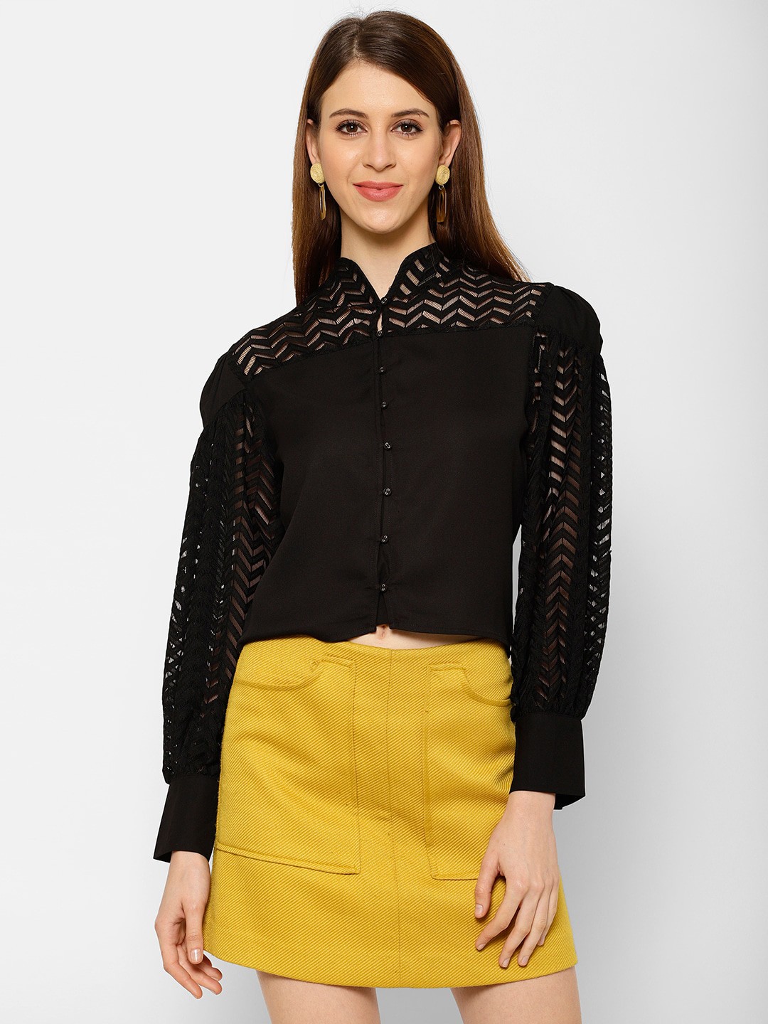 

KASSUALLY Women Black Regular Fit Self Design Casual Shirt