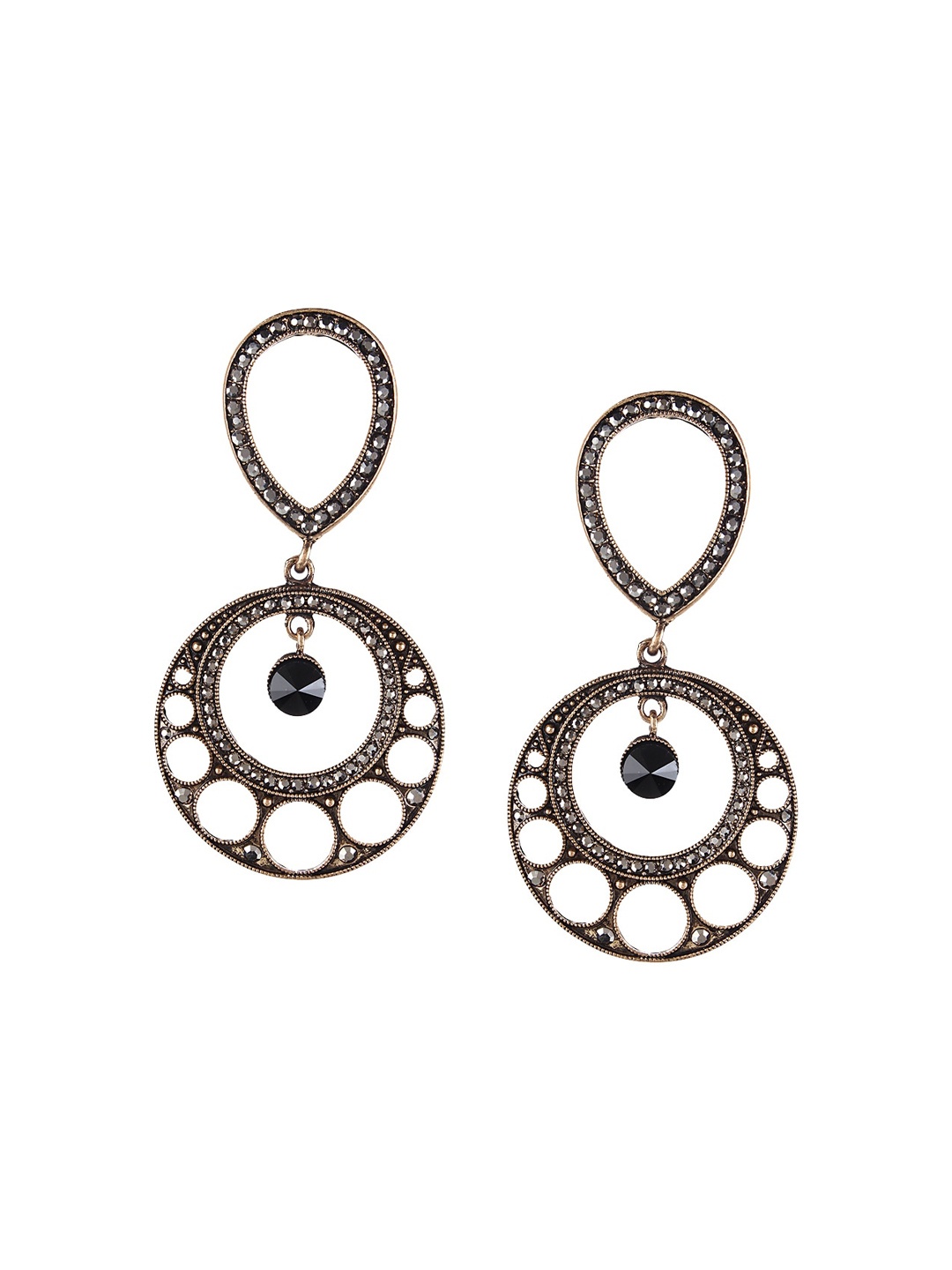 

Mali Fionna Gold-Toned & Black Circular Drop Earrings