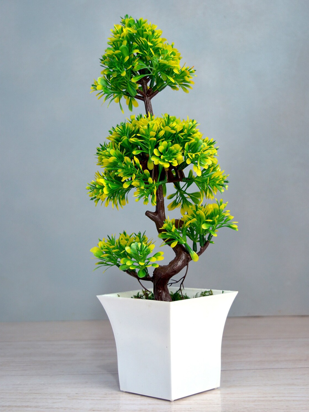 

fancy mart Yellow & Green Artificial Single Stem Bonsai In Ruby Pot