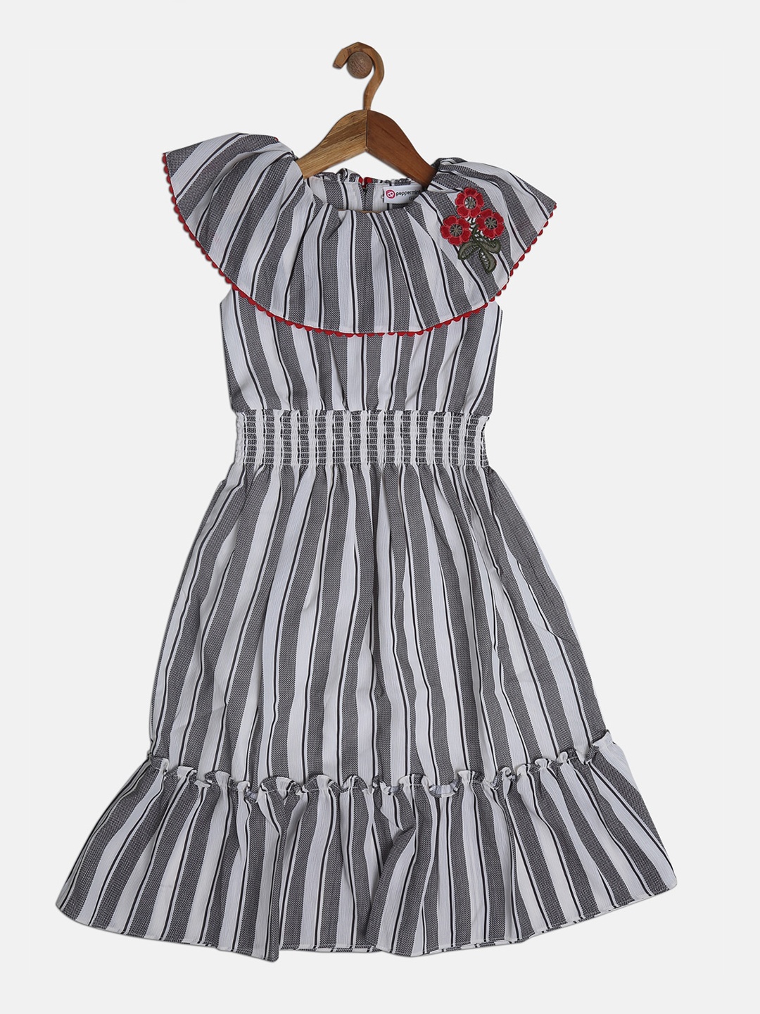 Peppermint Girls Grey Striped Fit and Flare Dress