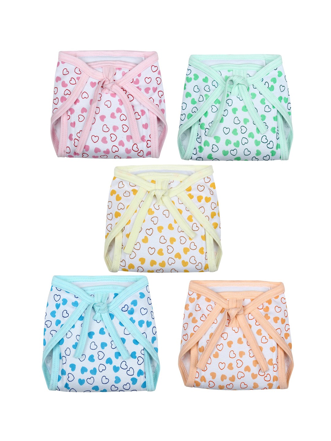 

Superminis Infant Kids Pack Of 5 Heart Printed Cotton Nappies, White
