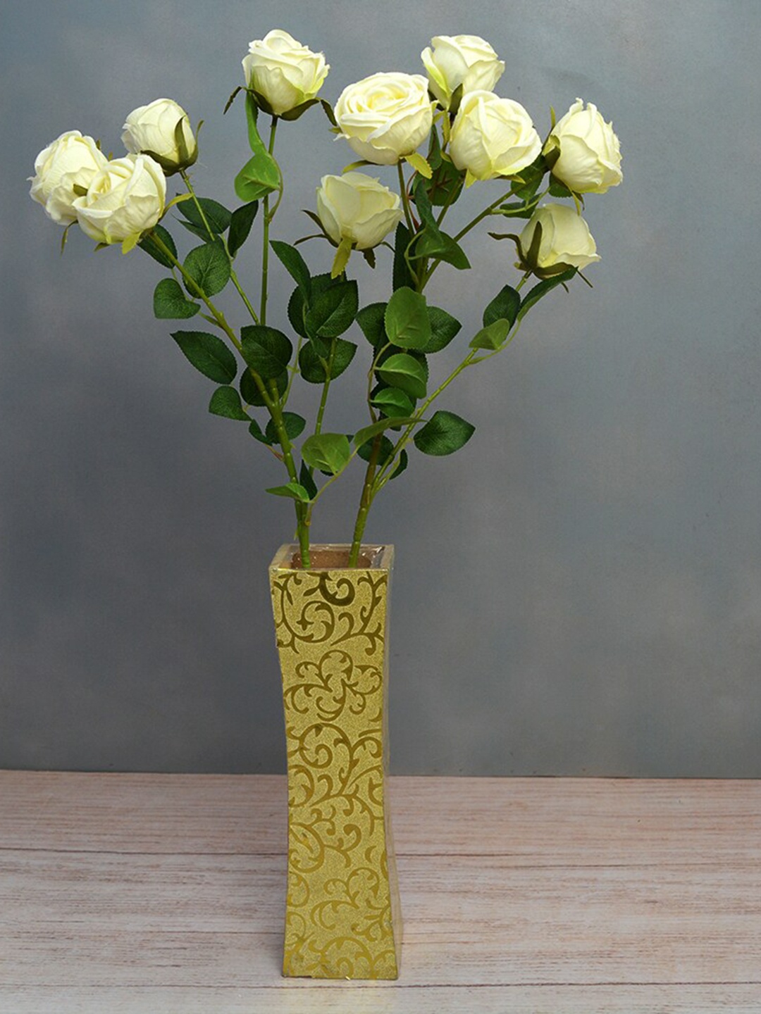 

fancy mart Set Of 2 White & Green Bengal Rose Artificial Flower Sticks