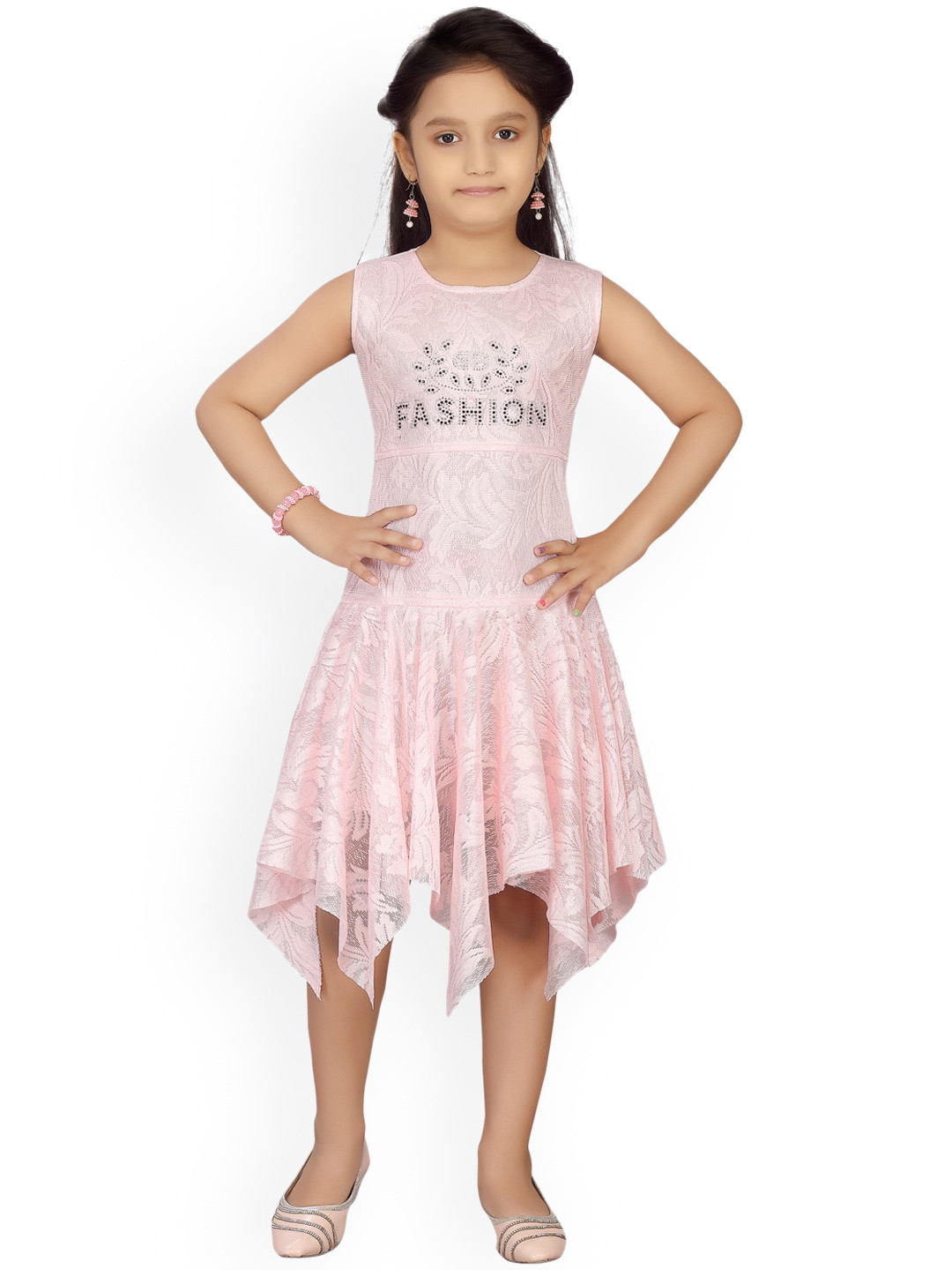 

Aarika Girls Pink Self Design Fit and Flare Dress