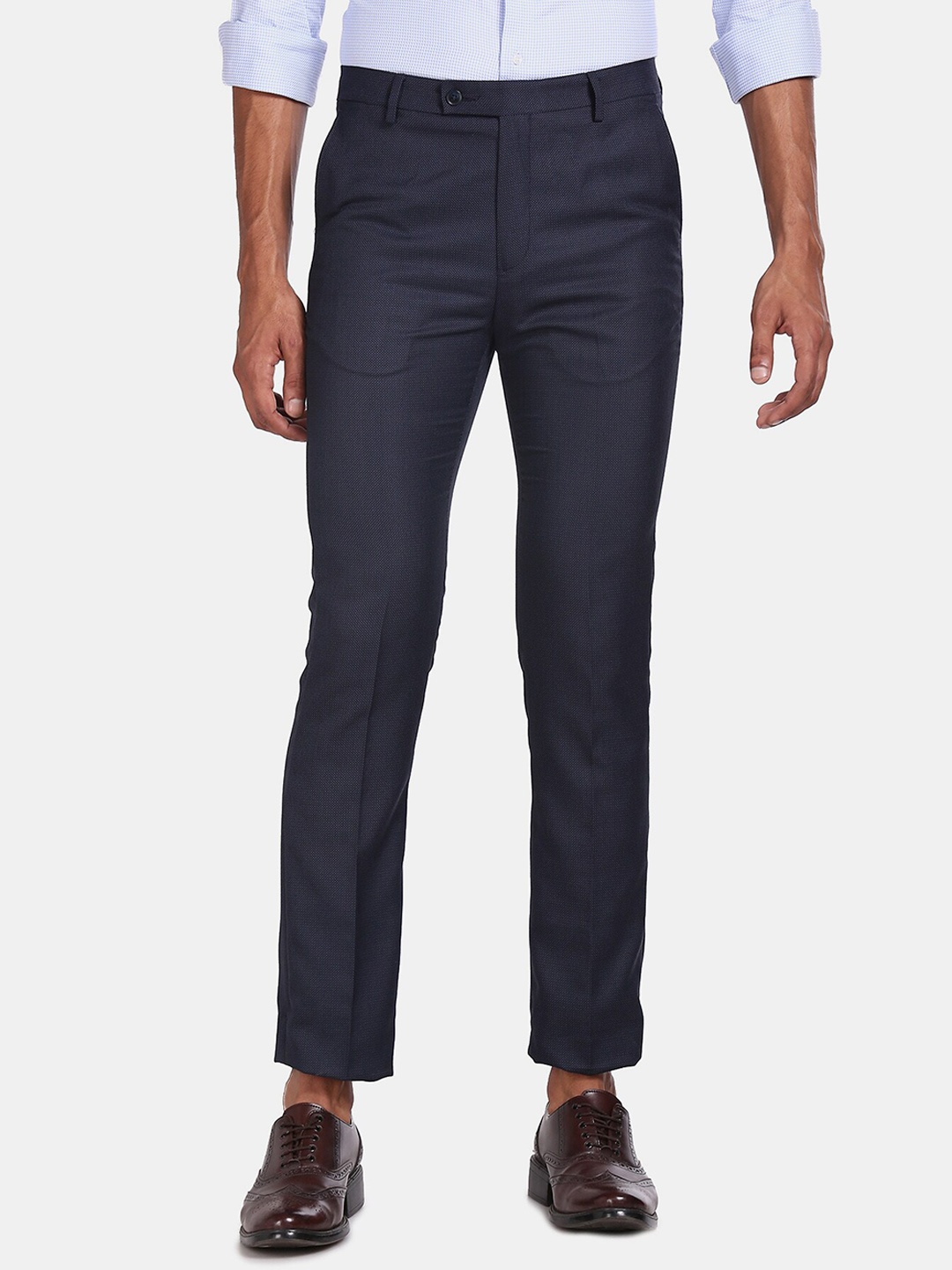 

Arrow Men Blue Regular Fit Self Design Formal Trousers