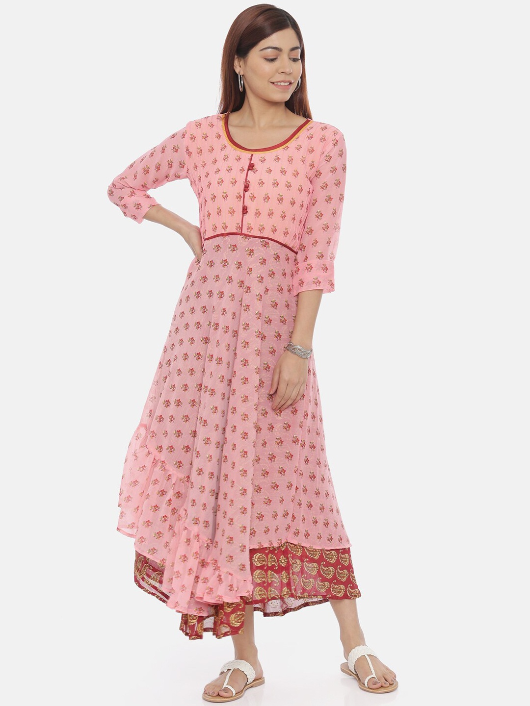 

Souchii Women Pink Floral Printed A-Line Dress
