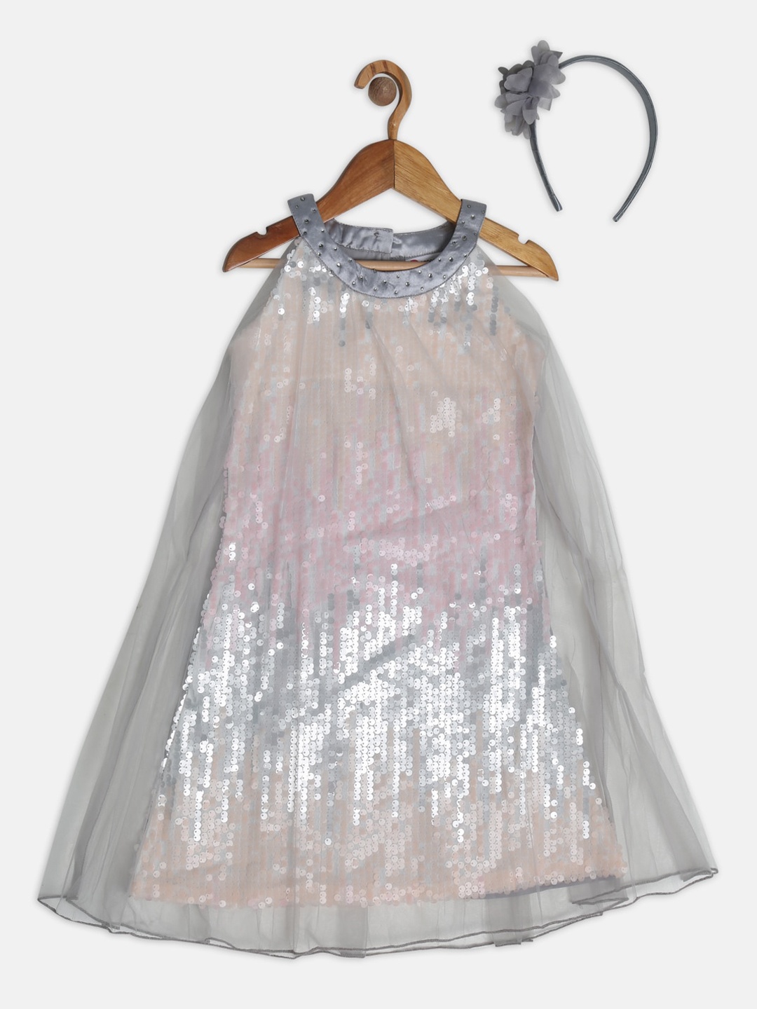 Peppermint Girls Grey Embellished A-Line Dress