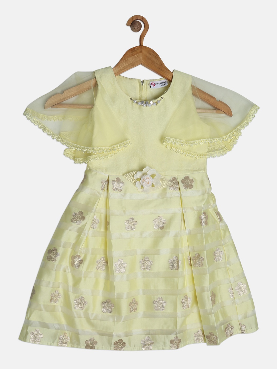 

Peppermint Girls Yellow Printed Fit and Flare Dress