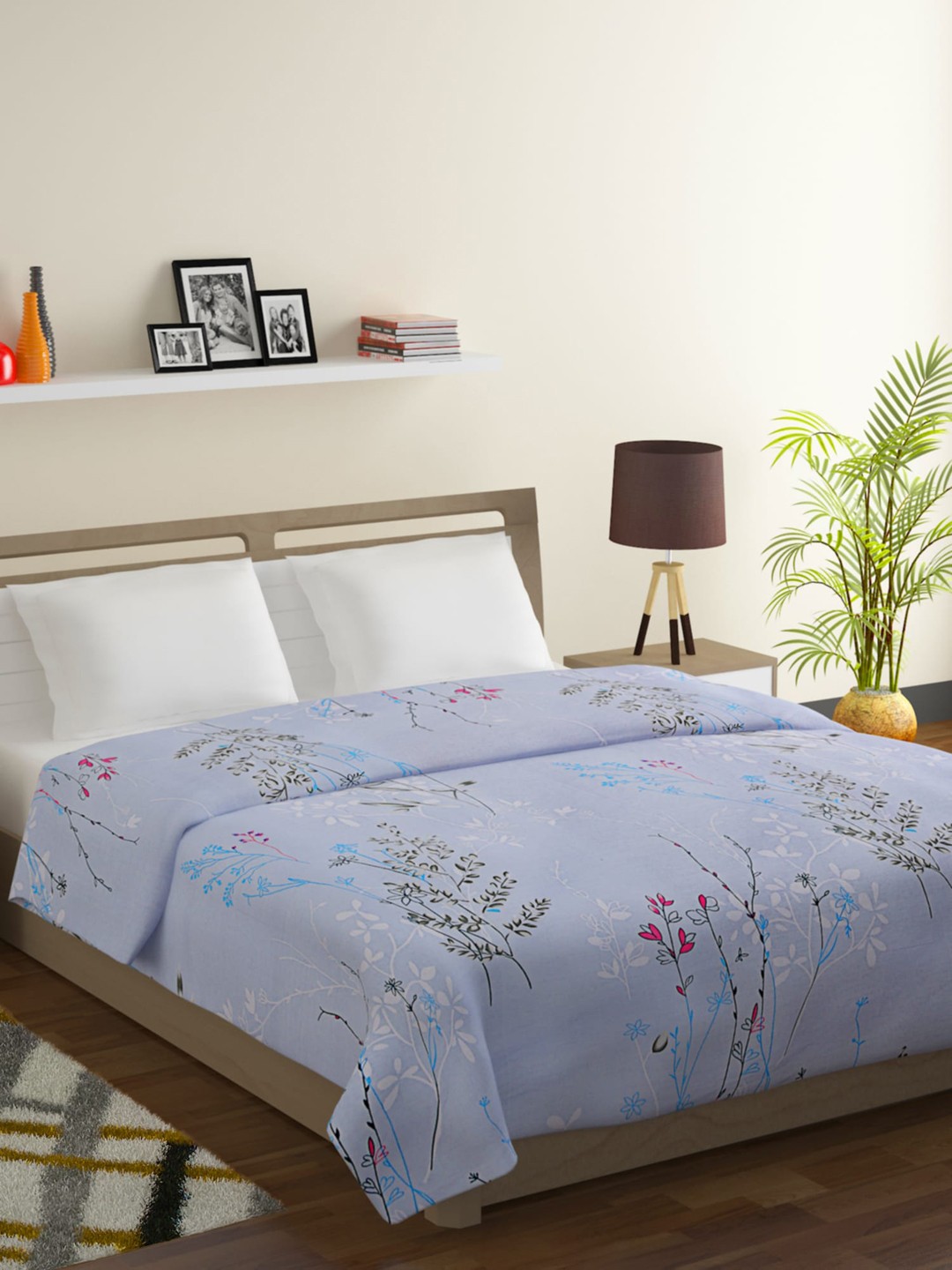SWAYAM Blue & Green Floral Mild Winter 150 GSM Double Bed Comforter