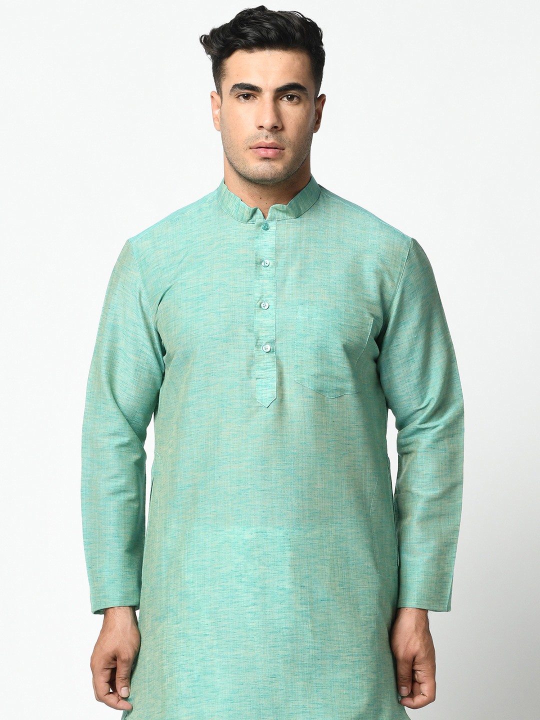 

LAMAAYA Men Green & White Solid Kurta with Pyjamas