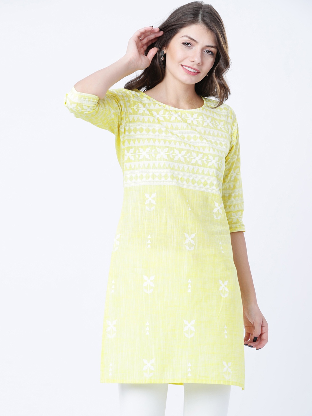 

Vishudh Women Yellow & White Printed Tunic