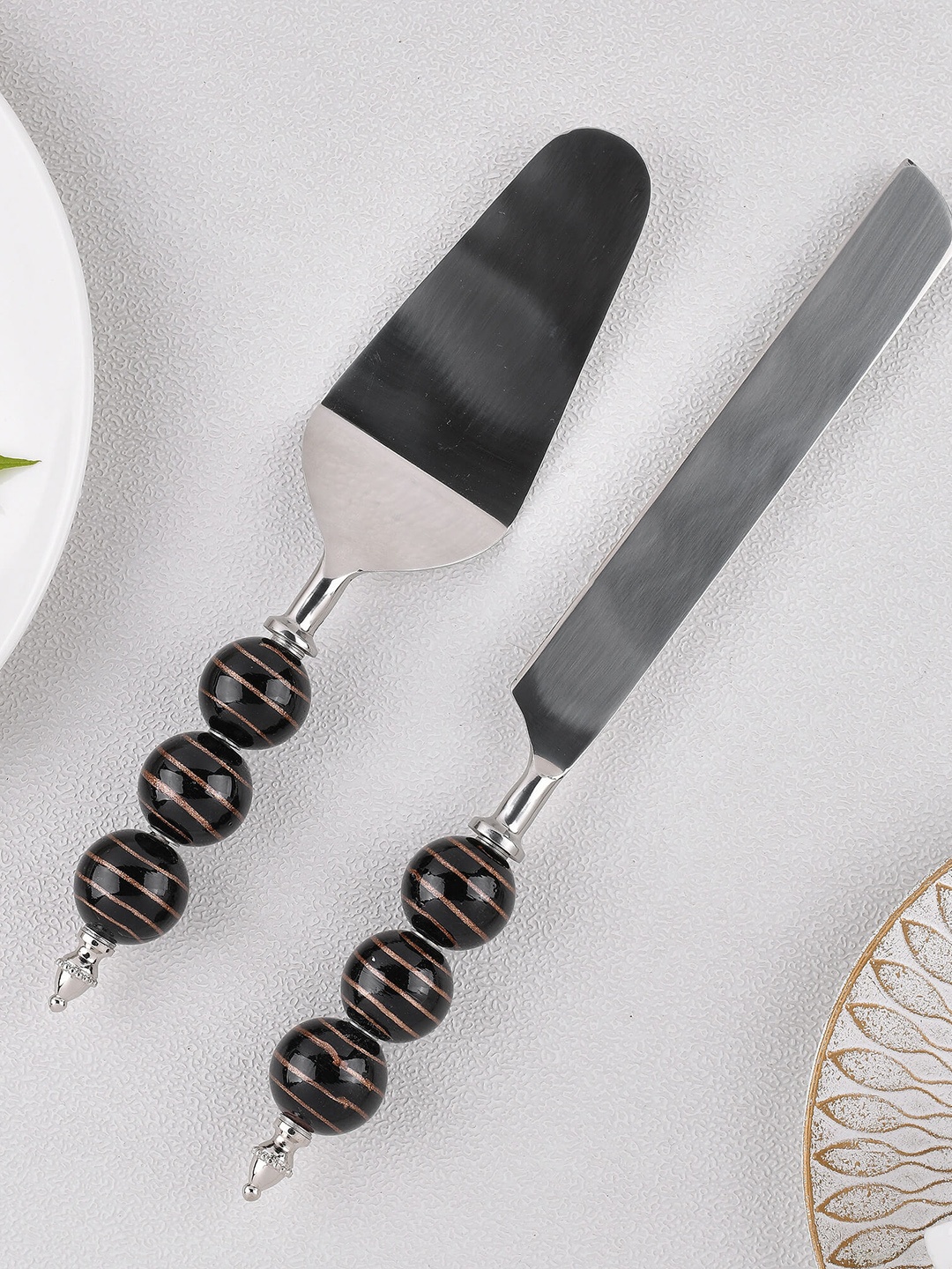 Homesake Stainless Steel Cake Server Set with Bead Handle (Cake Server, Black Gold)