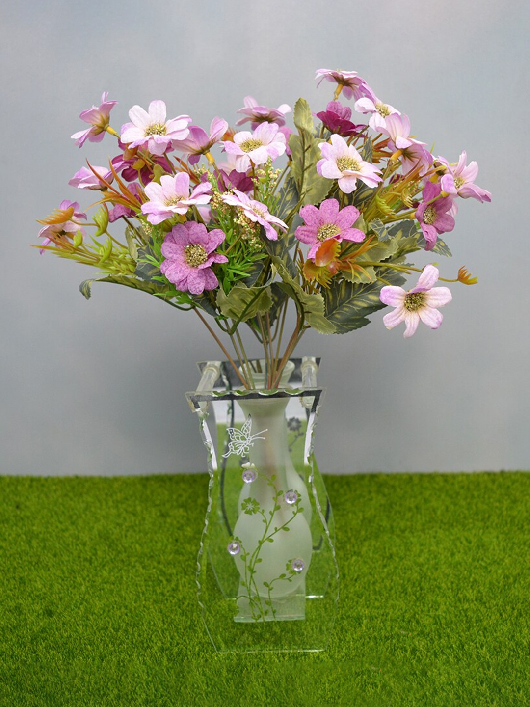 

fancy mart Set Of 2 Green & Pink Artificial Daisy Sticks With 15 Flower Heads