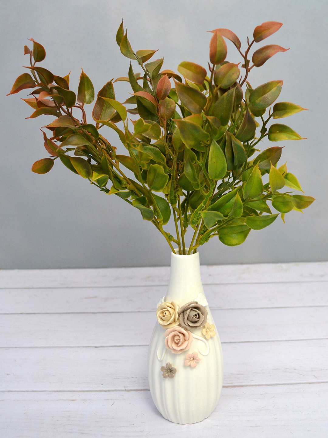

fancy mart Green & Brown Artificial Latex Big & Small Mix Bunch Plant