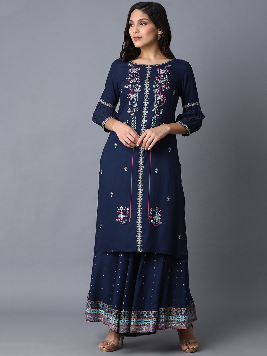 

W Women Blue Embellished Anarkali Kurta