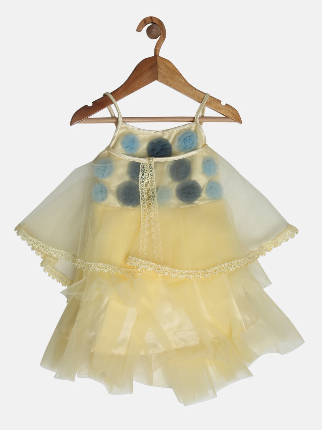 

Peppermint Girls Yellow & Blue Self Design Cotton Layered A-Line Dress