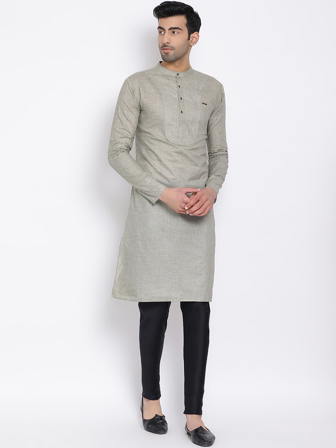 

DEVOILER Men Grey Thread Work Kurta