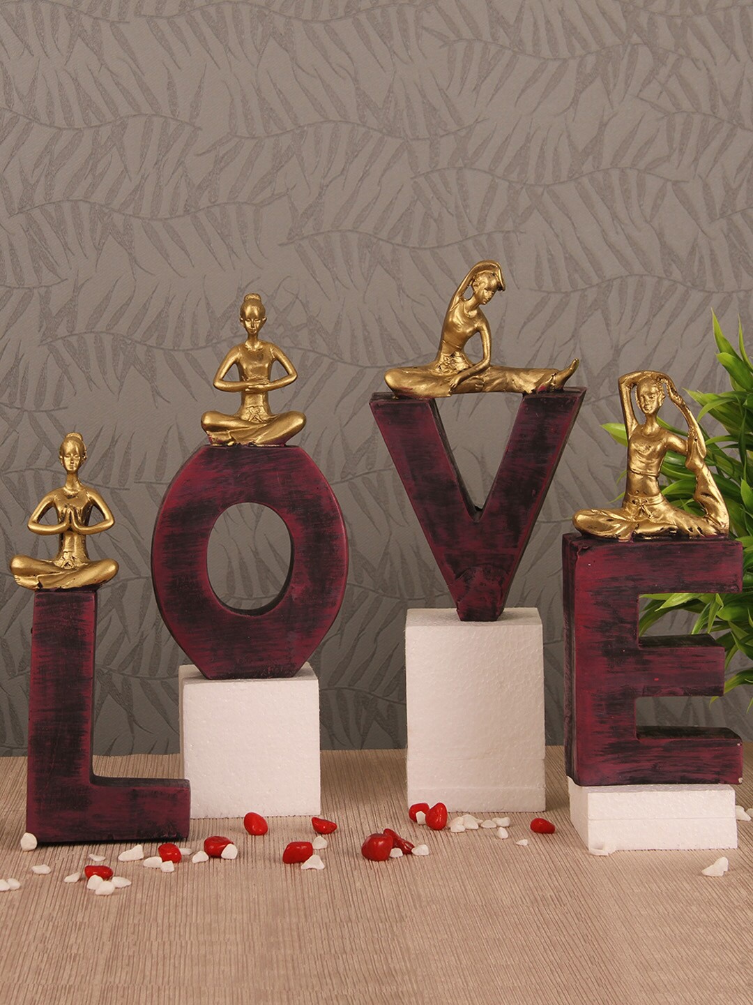 

TIED RIBBONS Maroon & Gold Toned Decorative Love Sign Symbol With Attached Yoga Lady Showpiece