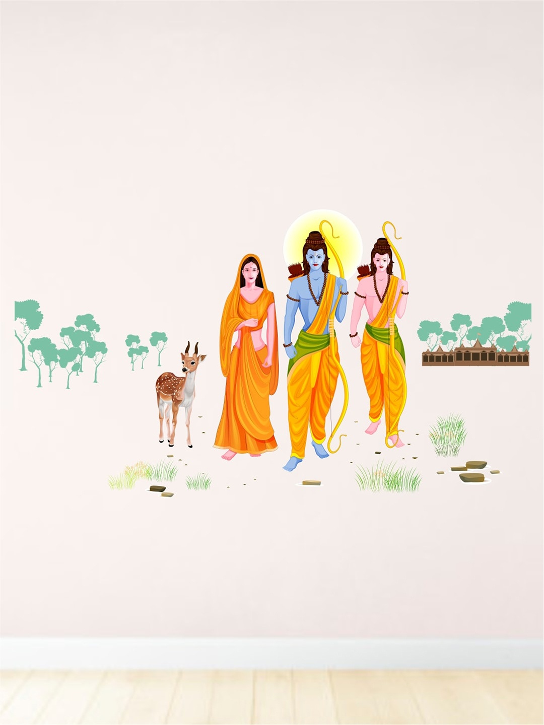 

rawpockets Orange & Blue God Ram Seetha And Lakshman Wall Sticker