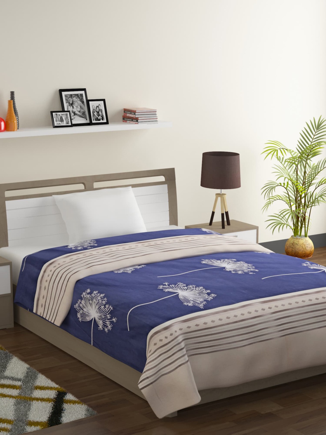 

SWAYAM Navy Blue & White Floral Mild Winter 150 GSM Single Bed Comforter