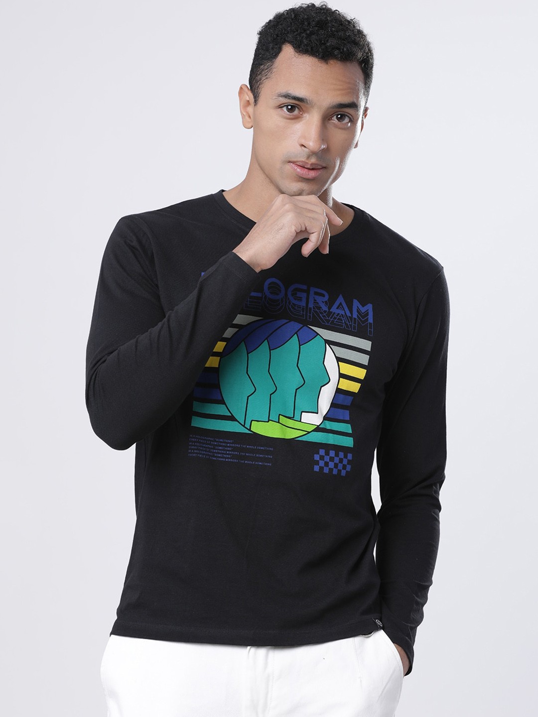 

LOCOMOTIVE Men Black Printed Round Neck T-shirt