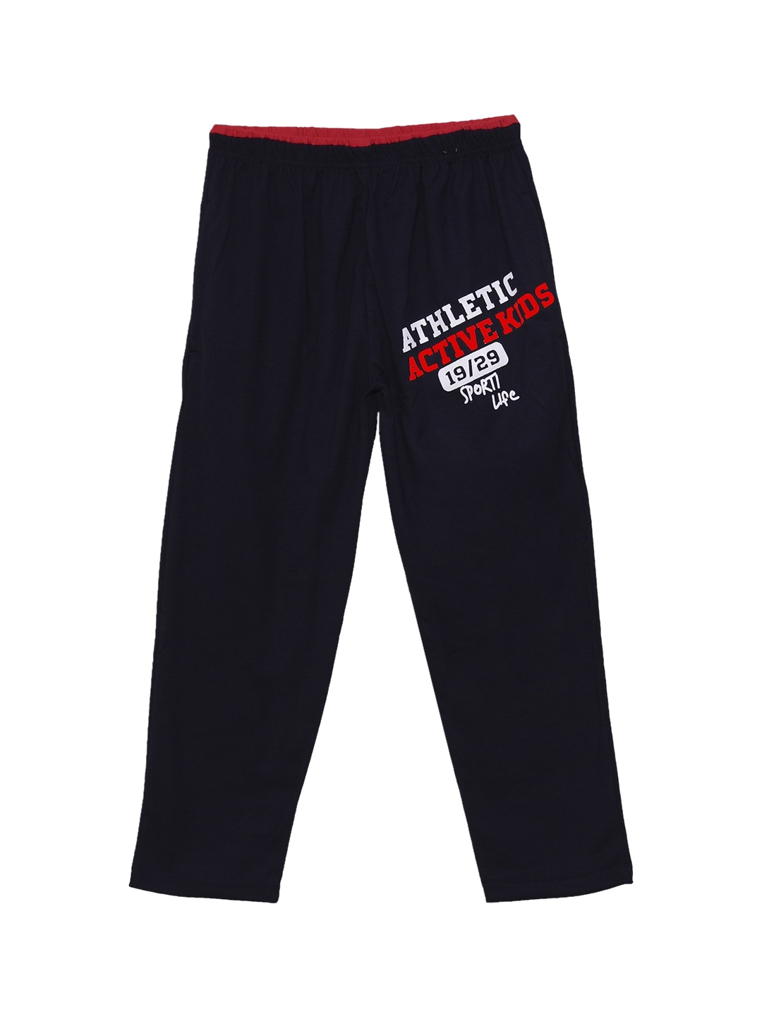 

SWEET ANGEL Boys Navy Blue & Red Solid Straight Fit Track Pants