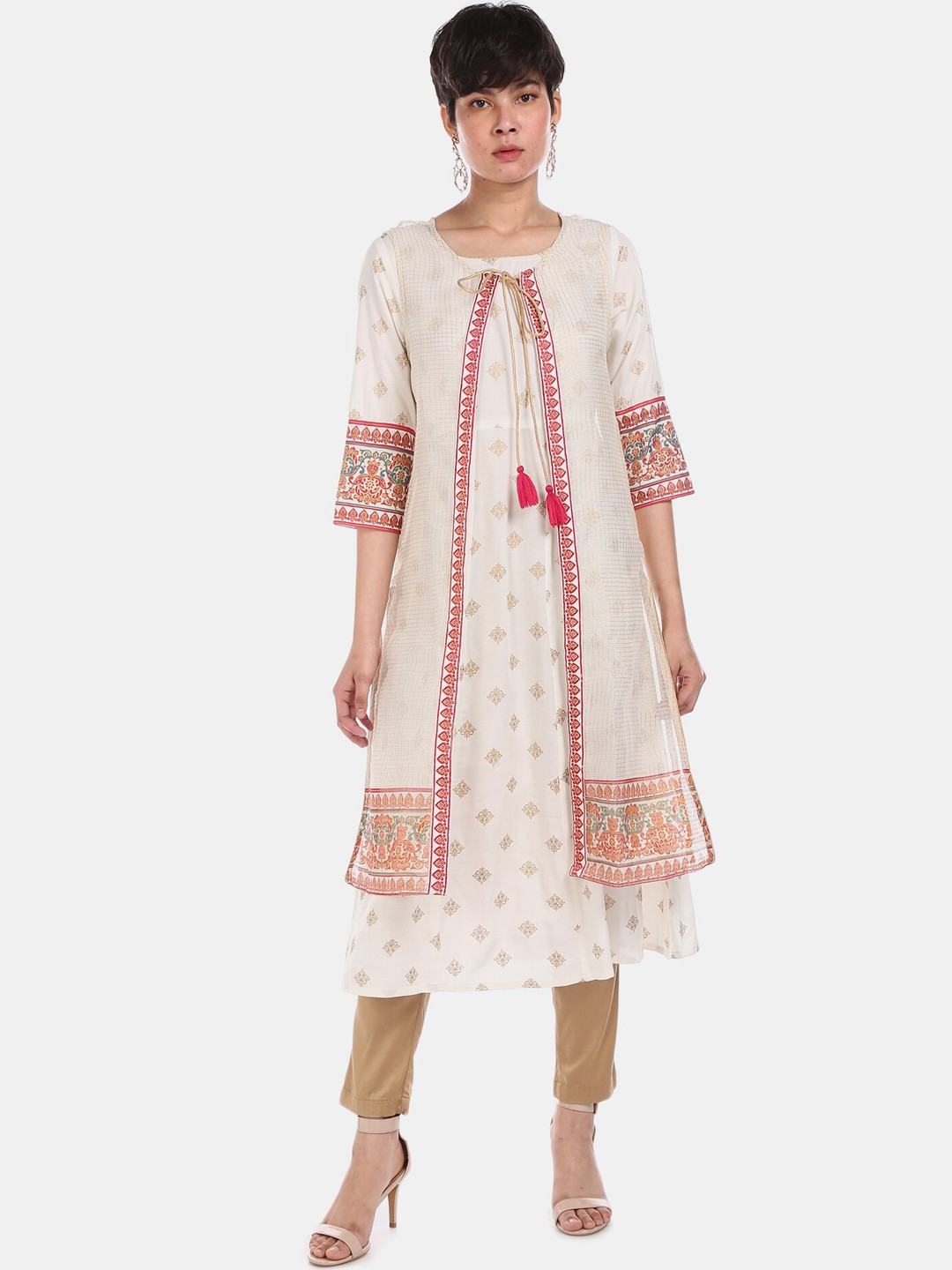 

Karigari Off White Ethnic Motifs Printed Layered Kurta