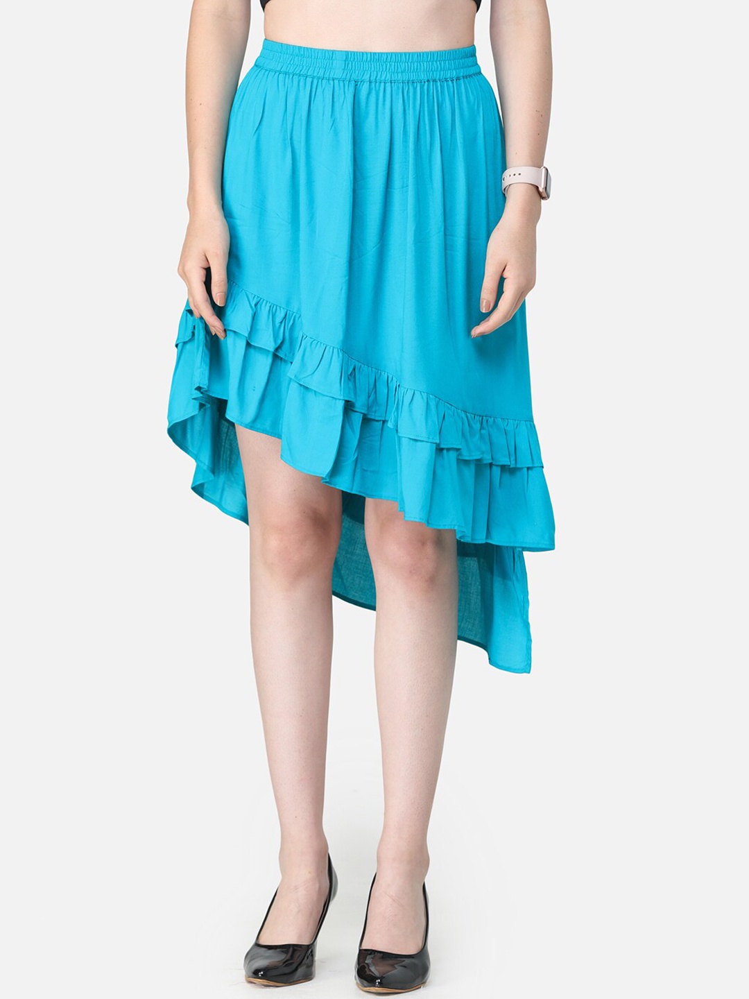 

SCORPIUS Women Blue Solid Flared Sustainable Midi Skirt