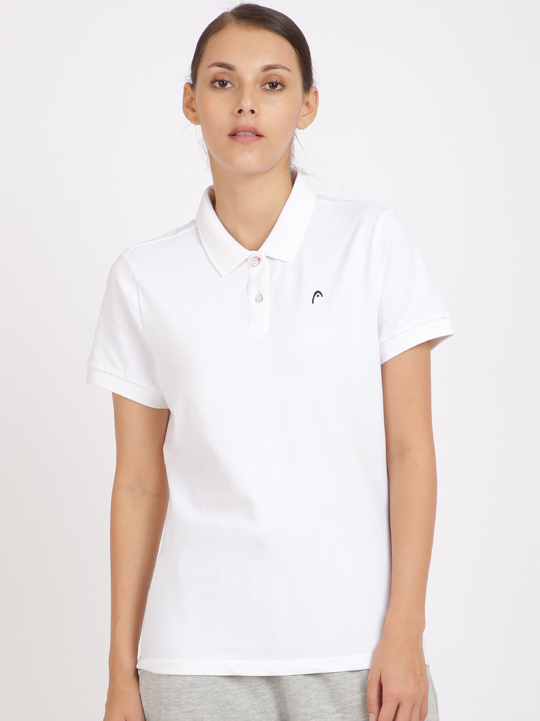 

Head Women White Solid Polo Collar T-shirt