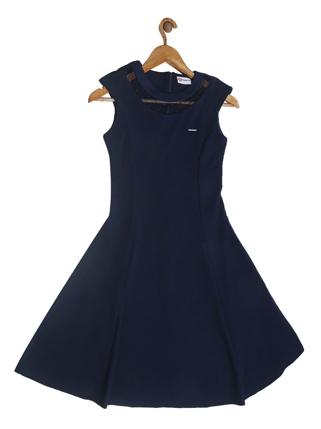 

Peppermint Girls Navy Blue Solid Fit and Flare Dress