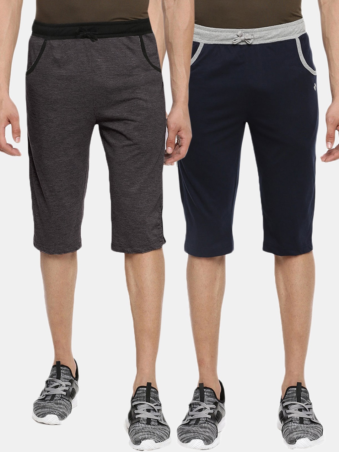 

Dollar Men Pack Of 2 Navy Blue & Grey Solid Regular Shorts